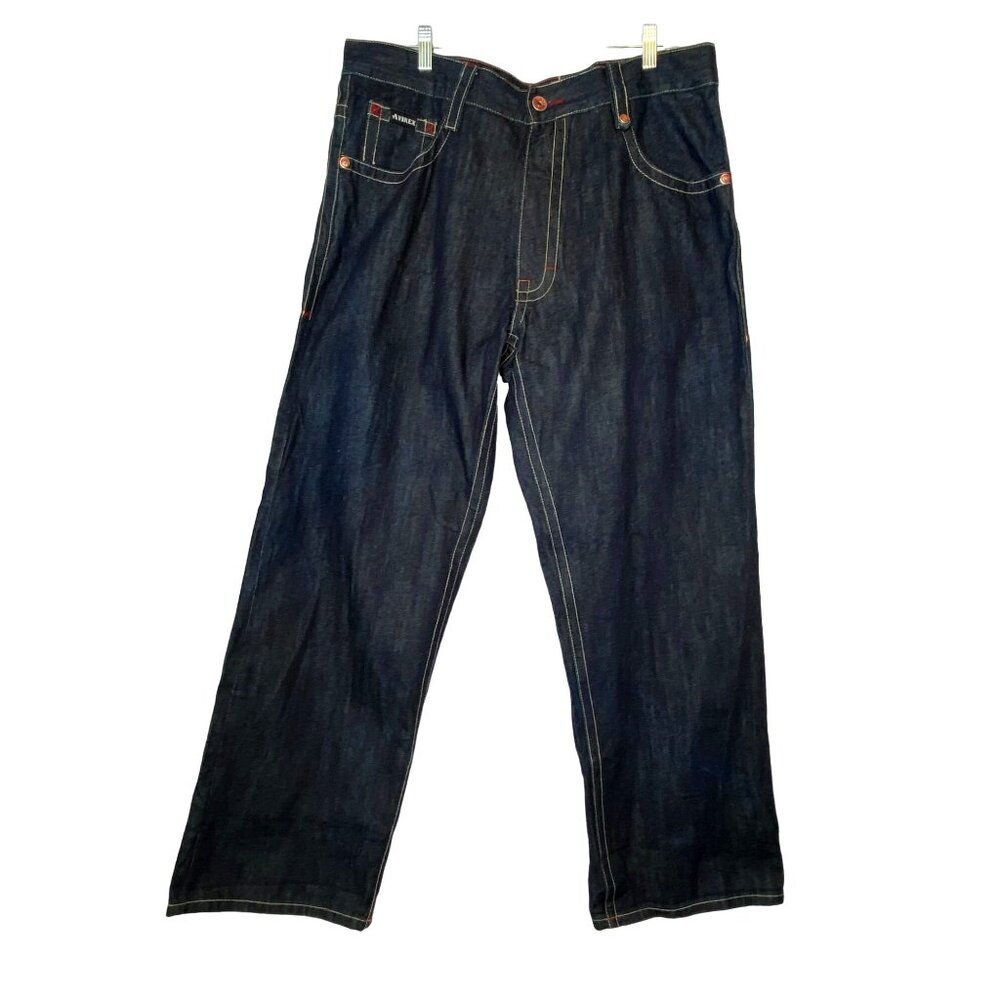 VTG Avirex Jeans Men 40x34 Blue Denim Embroidered Loose Baggy Y2K Hip Hop Skater - Picture 2 of 12